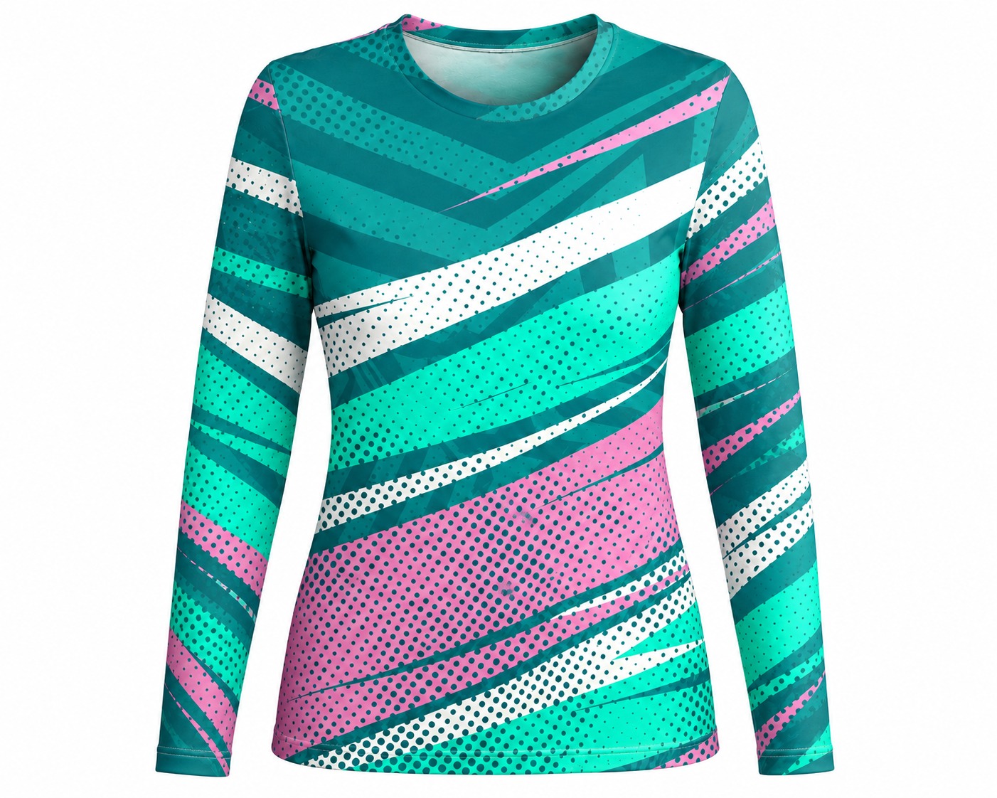Dye Sub Ladies Crew Neck T-shirt, Fitted Long Sleeve, Sport Tec