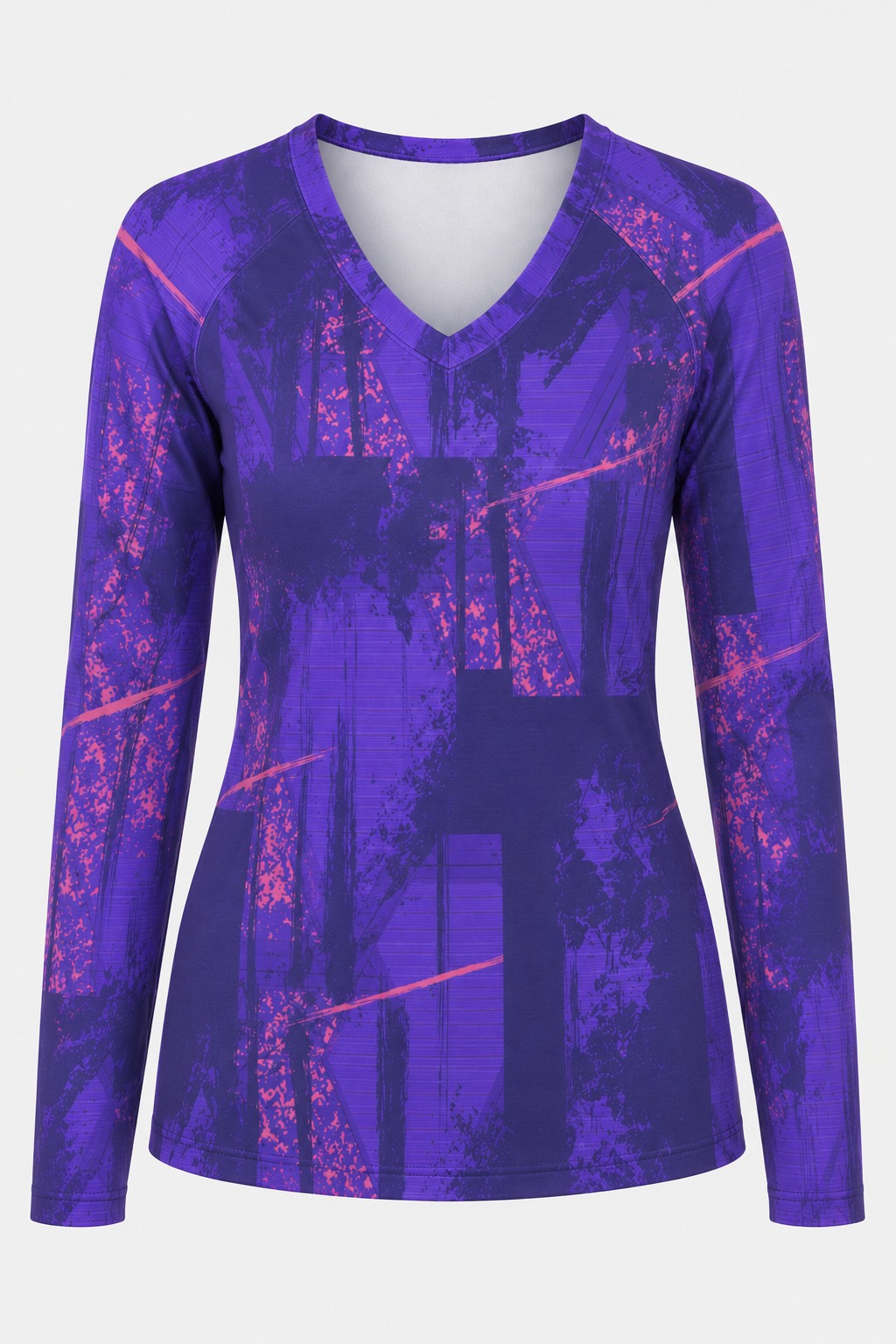 Dye Sub Ladies V-Neck T-shirt, Raglan Long Sleeve, Reverse Birdseye