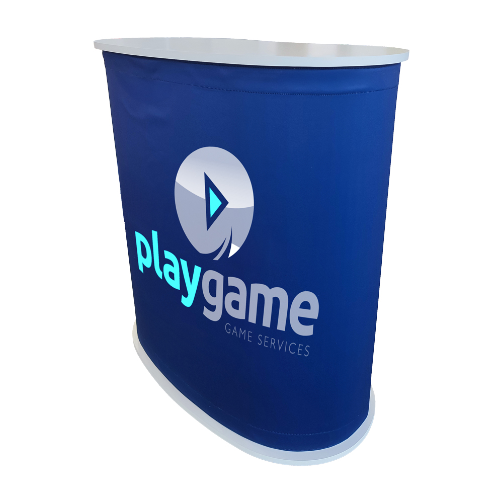 Kidney Shaped Promo Counter with fabric print & Carry Bag