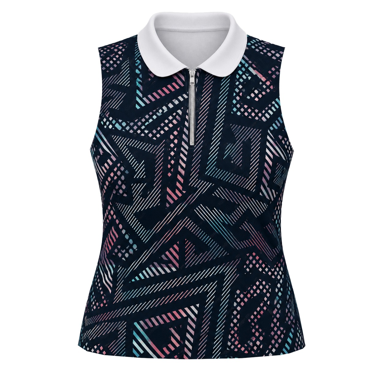 Dye Sub Ladies Sleeveless Golf Shirt, 1/4 Zip, Birdseye