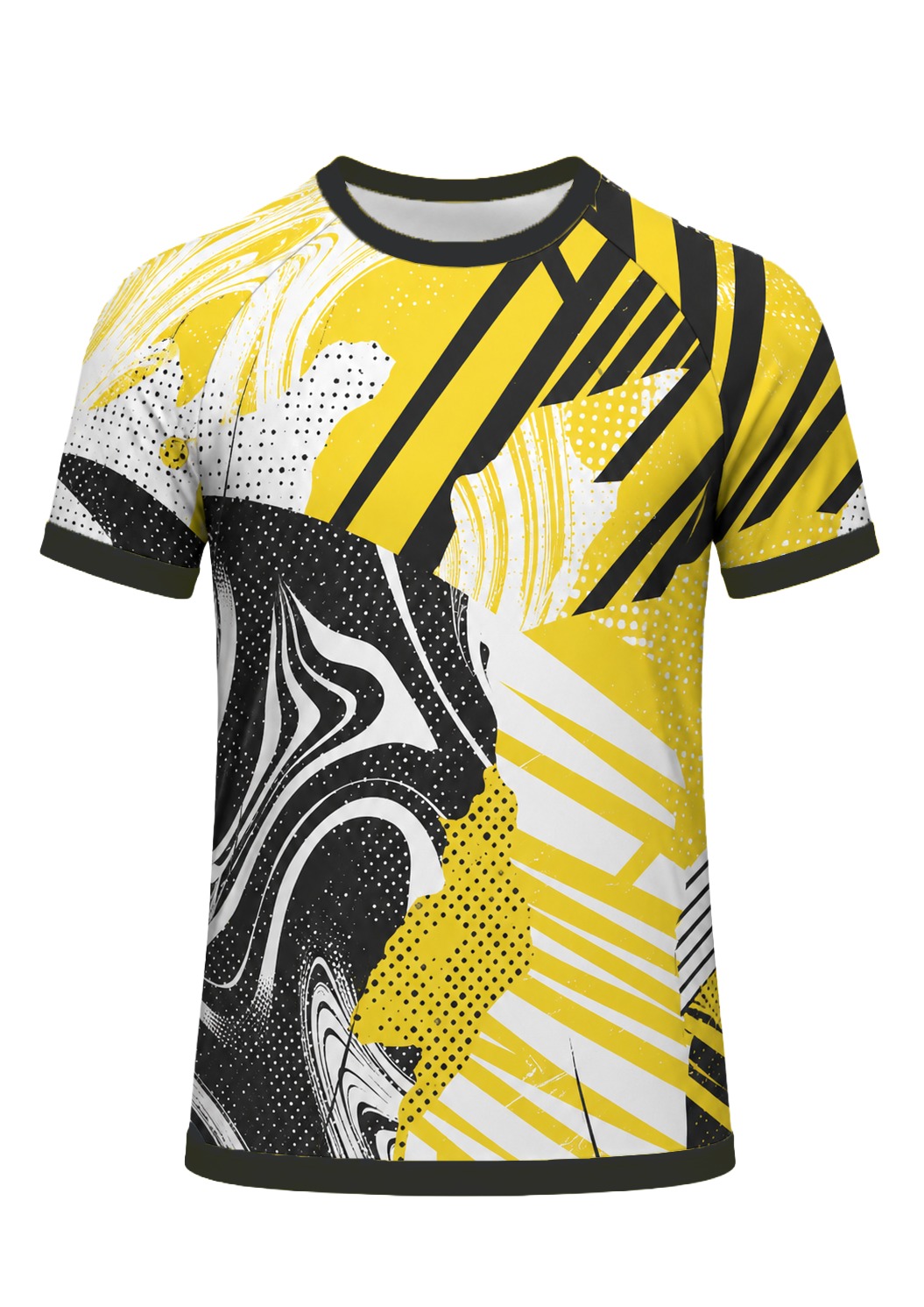 Dye Sub Men's Ringer Crew Neck T-shirt, Raglan Short Sleeve, Birdseye