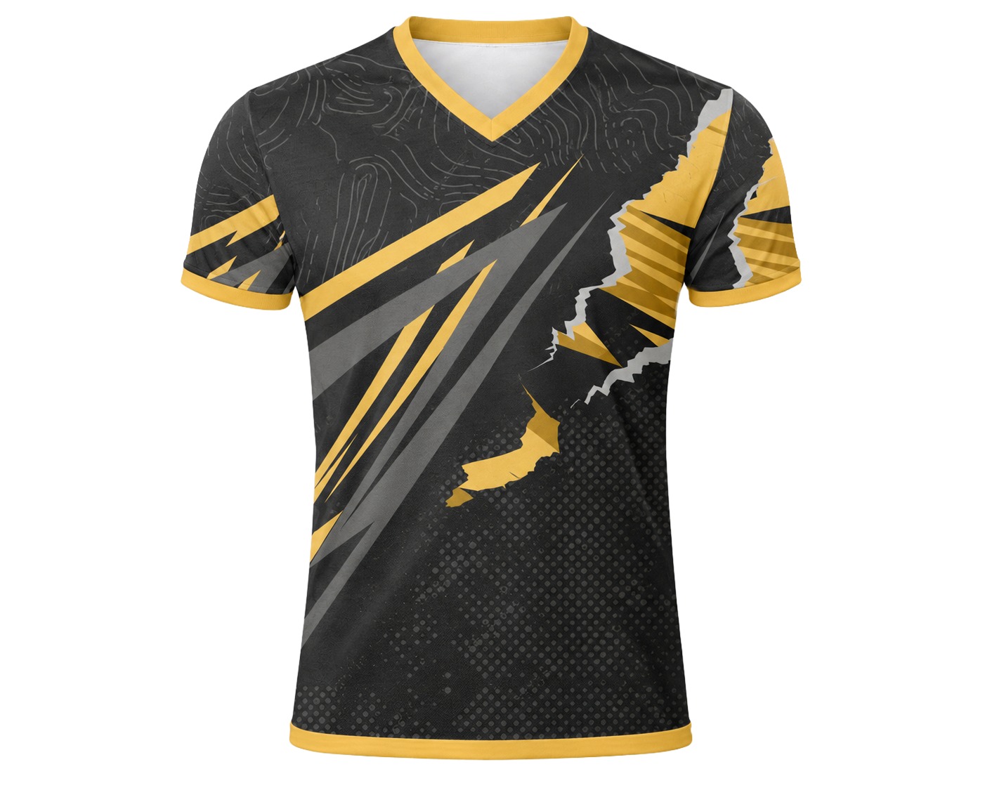 Dye Sub Men's Ringer V-Neck T-shirt, Fitted Short Sleeve, Sport Tec