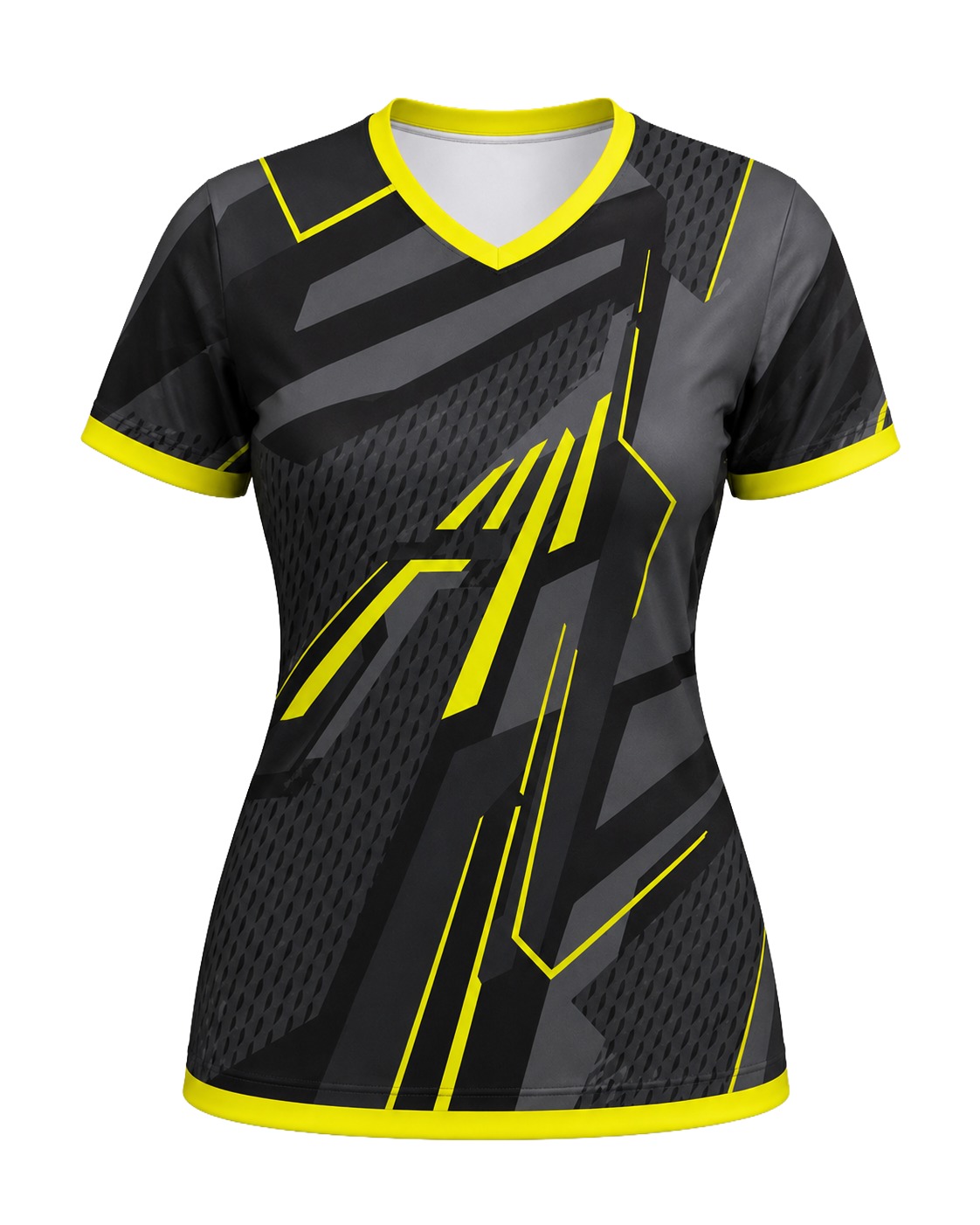 Dye Sub Ladies Ringer V-Neck T-shirt, Fitted Short Sleeve, Drop Needle