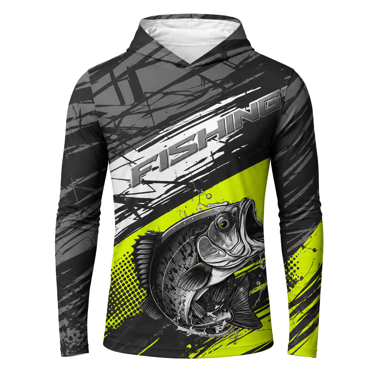 Dye Sub Men's Hooded T-shirt, Fitted Long Sleeve, Drop Needle