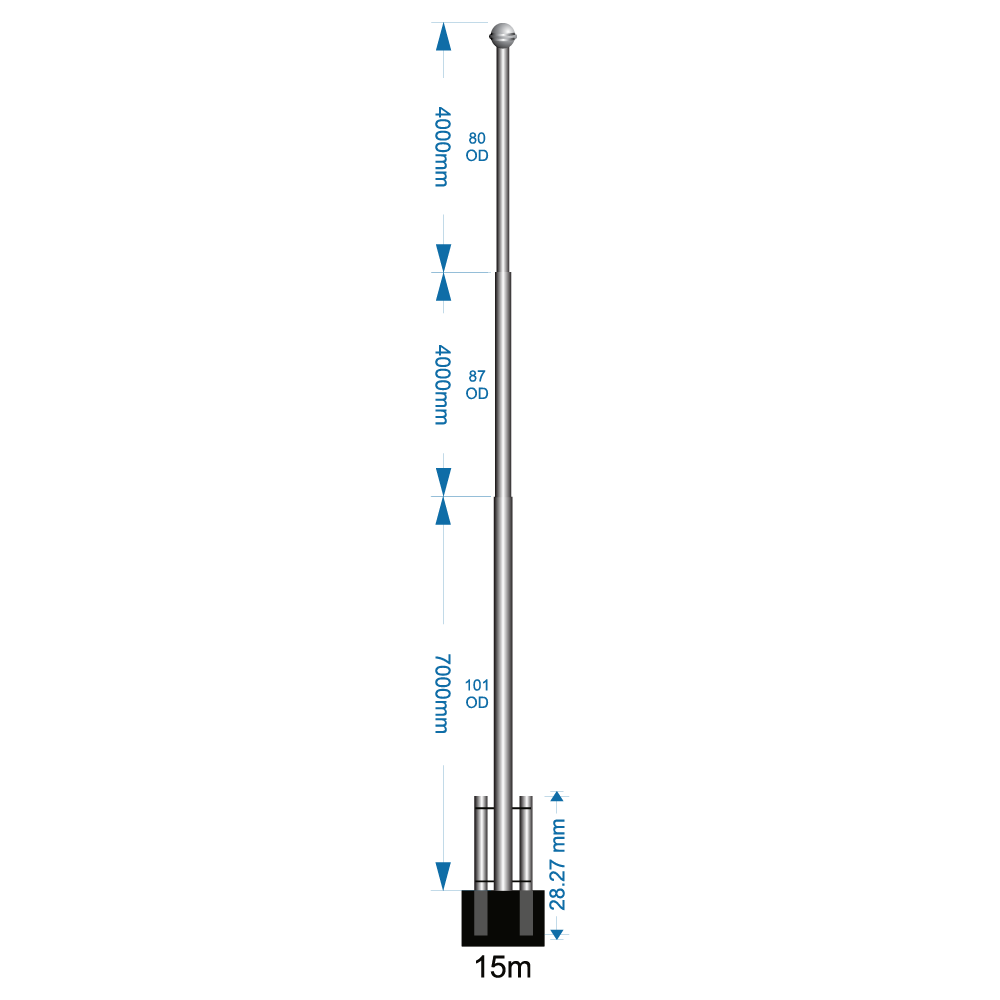 Swivel Base Flagpole 15m - supply only