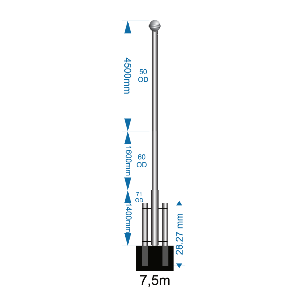 Swivel Base Flagpole 7.5m - including installation (one unit)