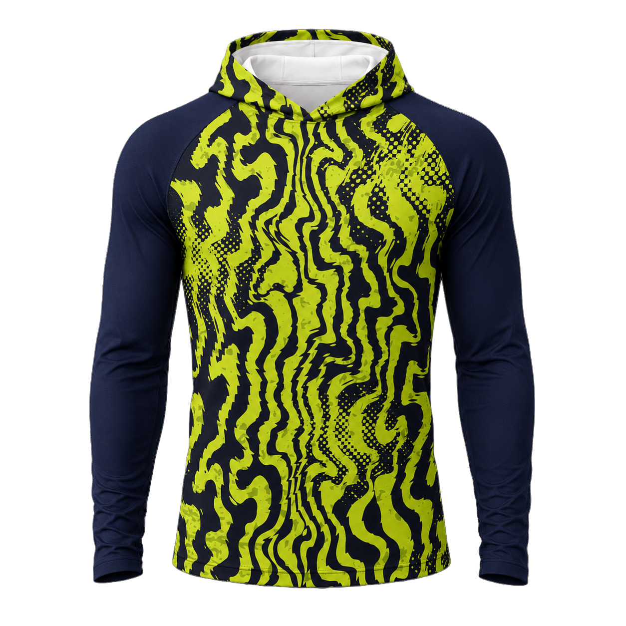 Dye Sub Men's Hooded T-shirt, Raglan Long Sleeve, Reverse Birdseye