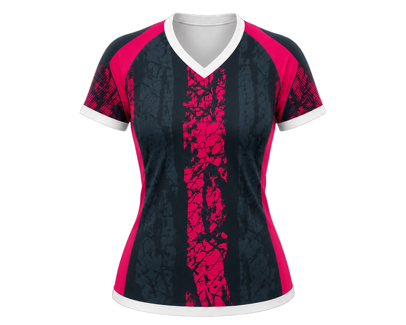 Dye Sub Ladies Ringer V-Neck T-shirt, Raglan Short Sleeve, Sport Tec