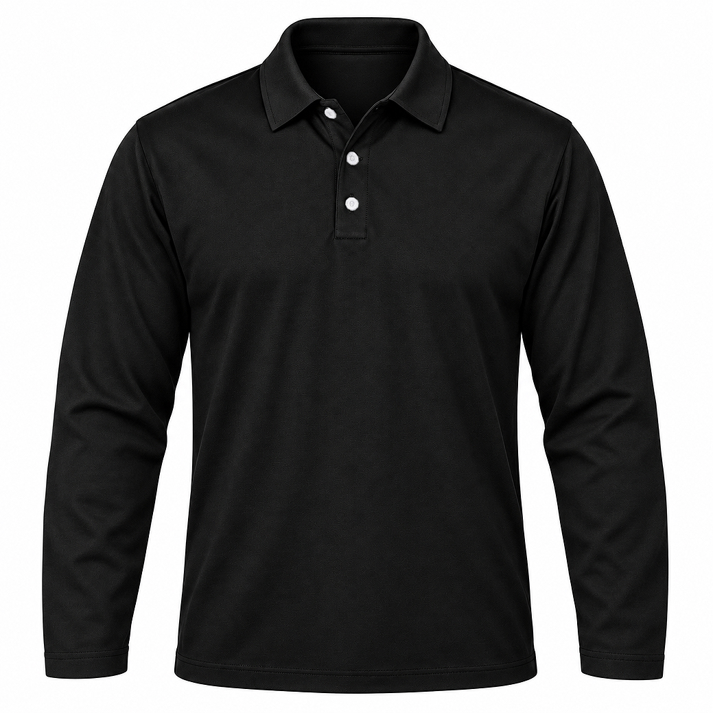 Men's Oxford Golf Shirt, Fitted Long Sleeve, 160g Cotton, Self-Fabric Collar