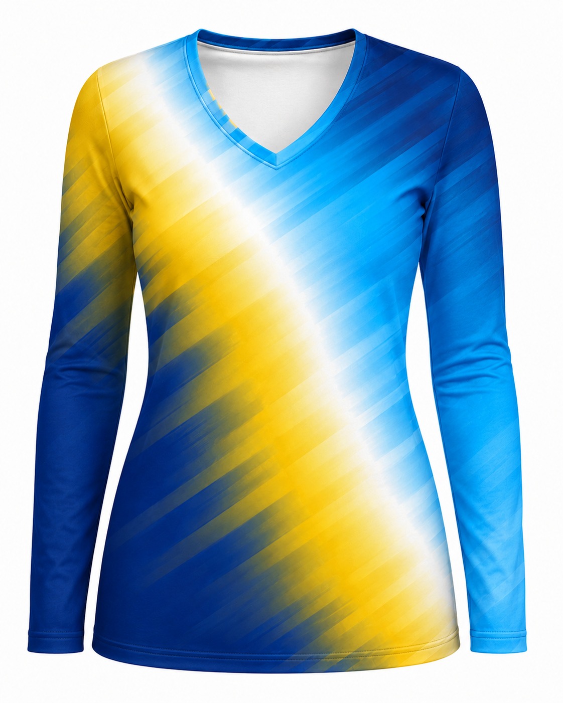 Dye Sub Ladies V-Neck T-shirt, Fitted Long Sleeve, Sport Tec