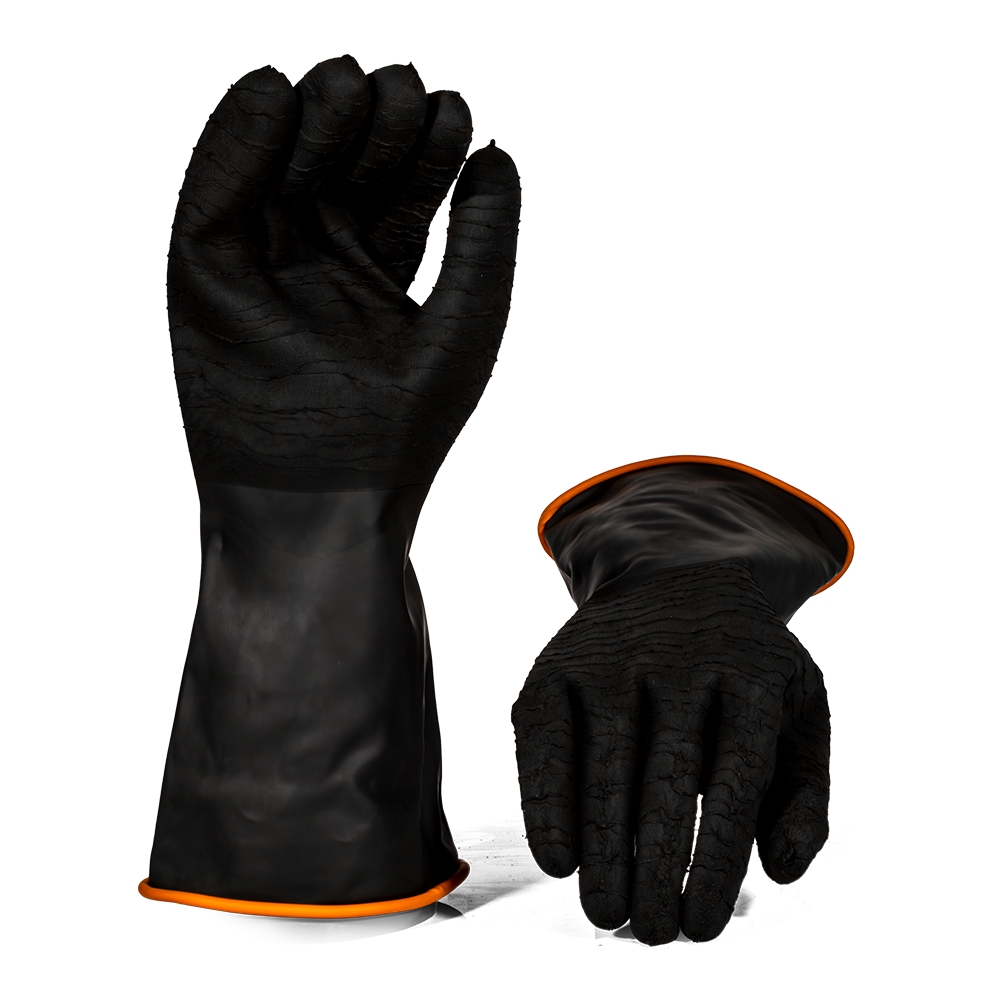 Black Industrial Rubber Glove Rough Palm 35cm - Pack Of 12 Pairs