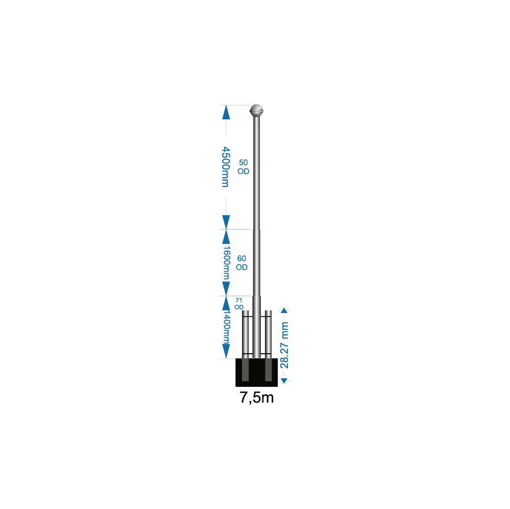 Ground Mounted Flagpole 7.5m - supply only