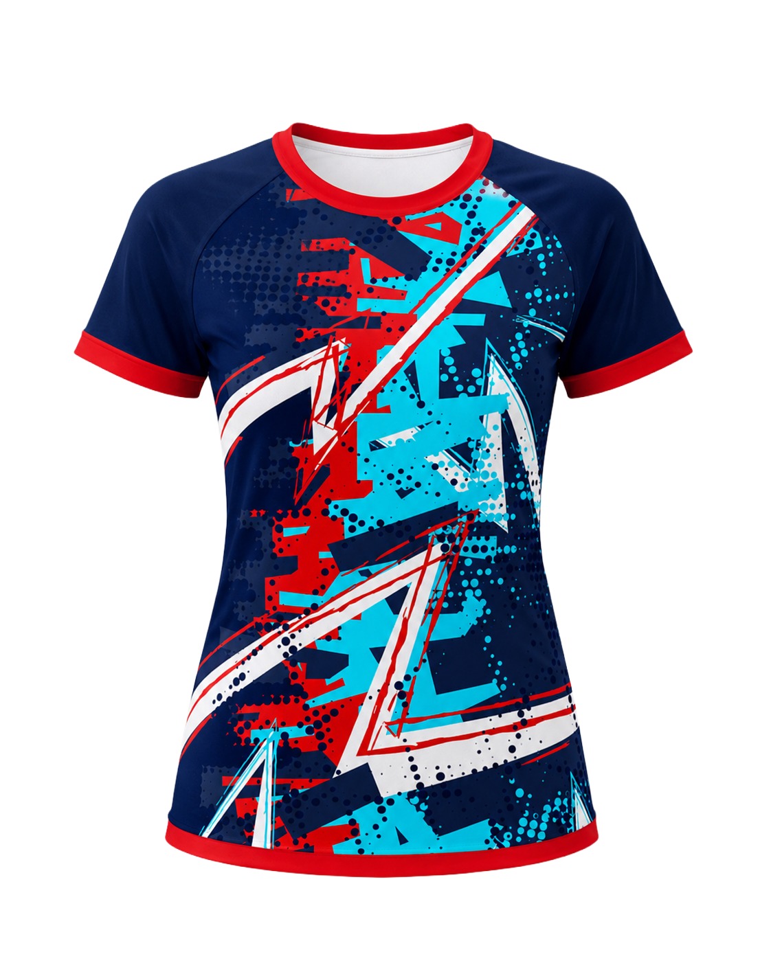 Dye Sub Ladies Ringer Crew Neck T-shirt, Raglan Short Sleeve, Birdseye