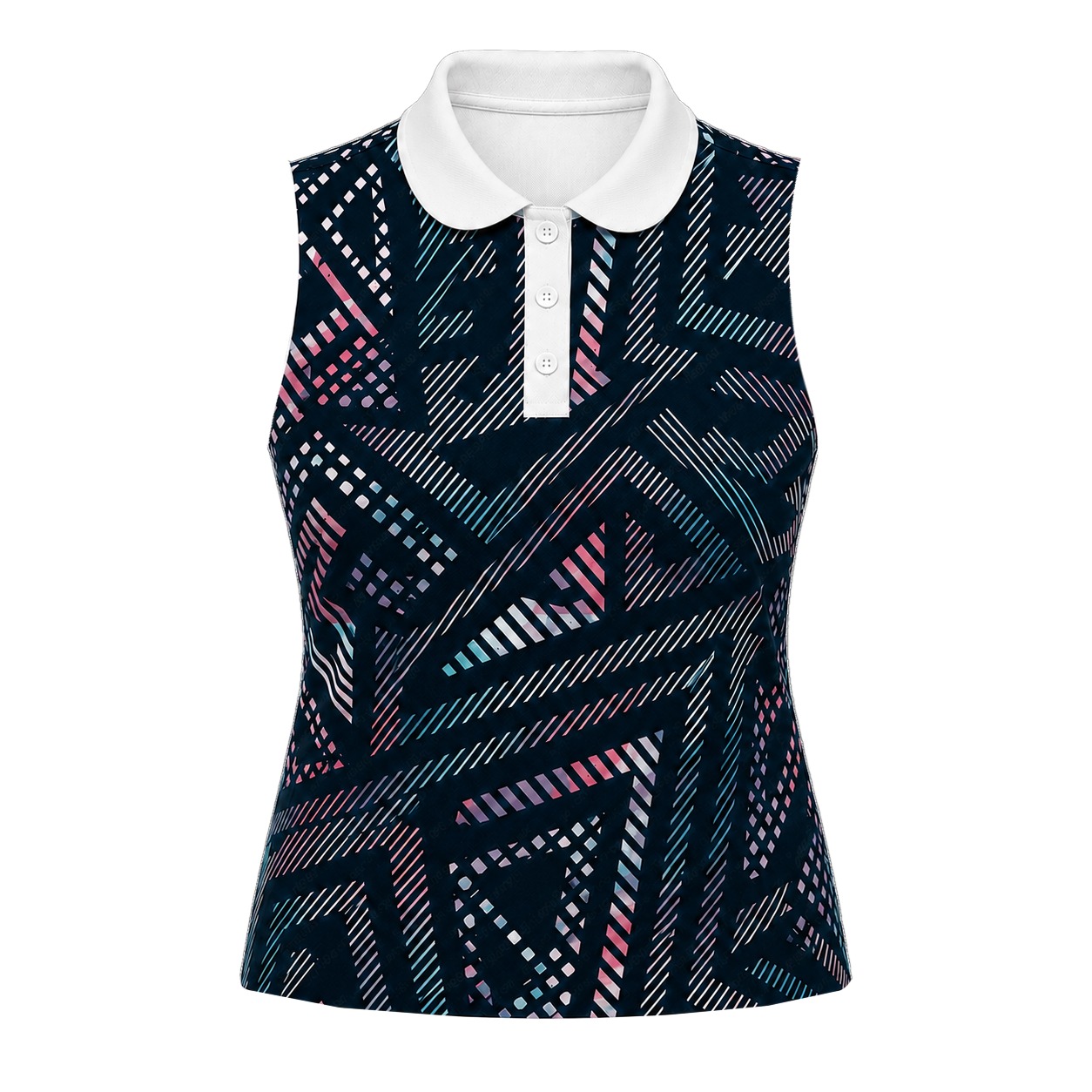 Dye Sub Ladies Sleeveless Golf Shirt, Placket, Reverse Birdseye