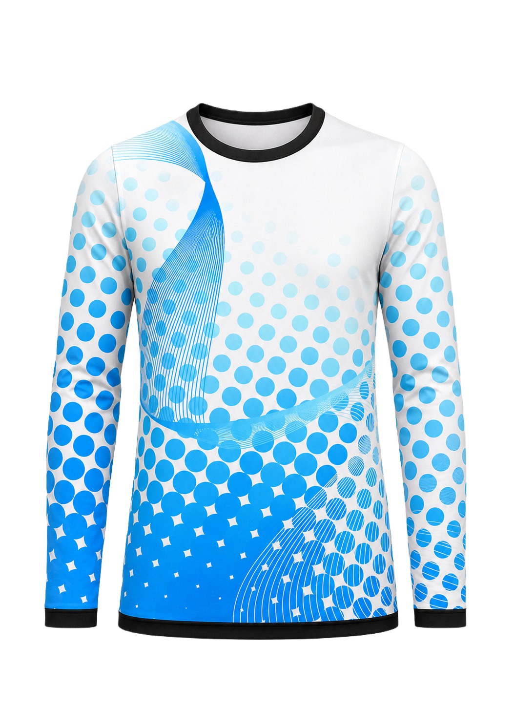 Dye Sub Men's Ringer Crew Neck T-shirt, Fitted Long Sleeve, Reverse Birdseye