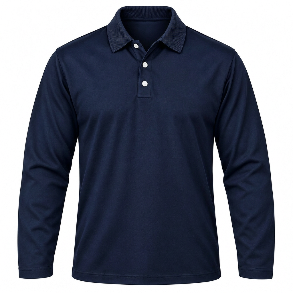 Men's Yale Golf Shirt, Fitted Long Sleeve, 160g Cotton, Knitted Collar