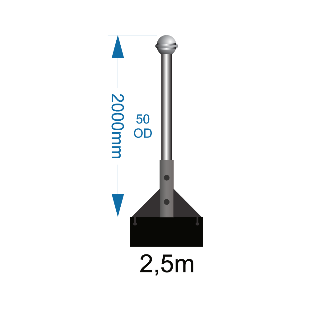 Flagpole 2.5m with wall bracket select (W1 -W2 -W3) supply only