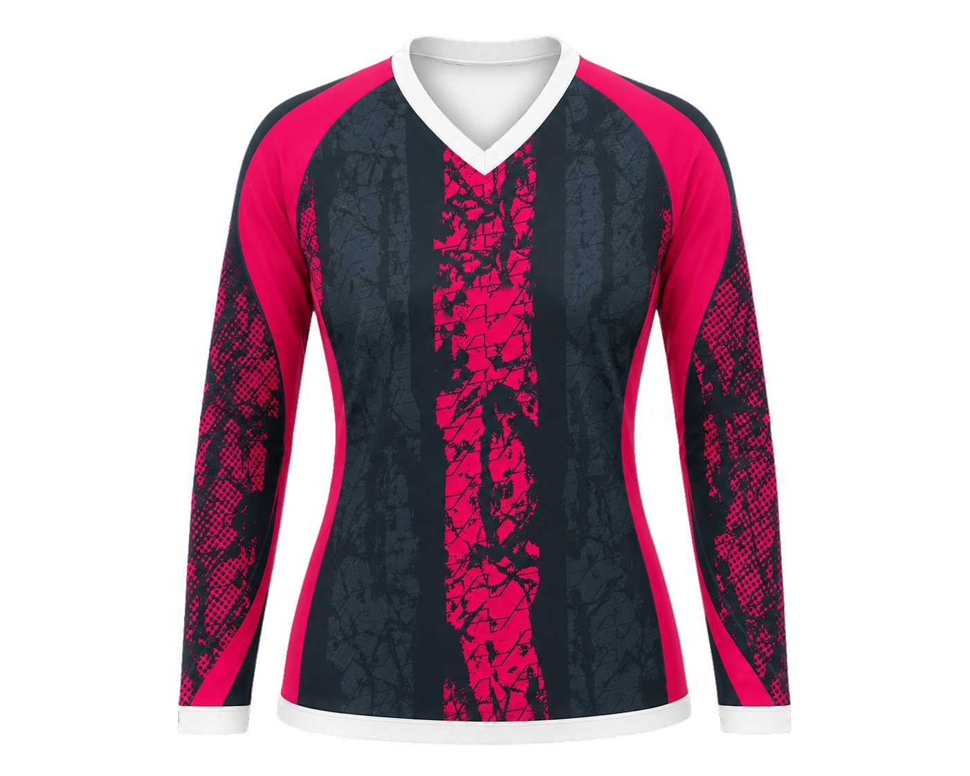 Dye Sub Ladies Ringer V-Neck T-shirt, Raglan Long Sleeve, Sport Tec