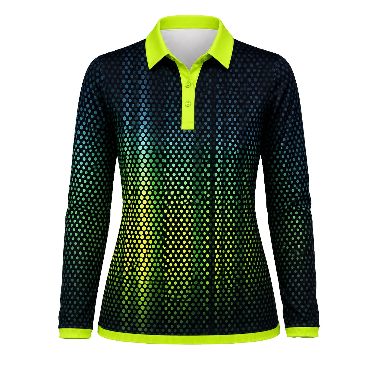 Dye Sub Ladies Ringer Golf Shirt, Fitted Long Sleeve, Sport Tec