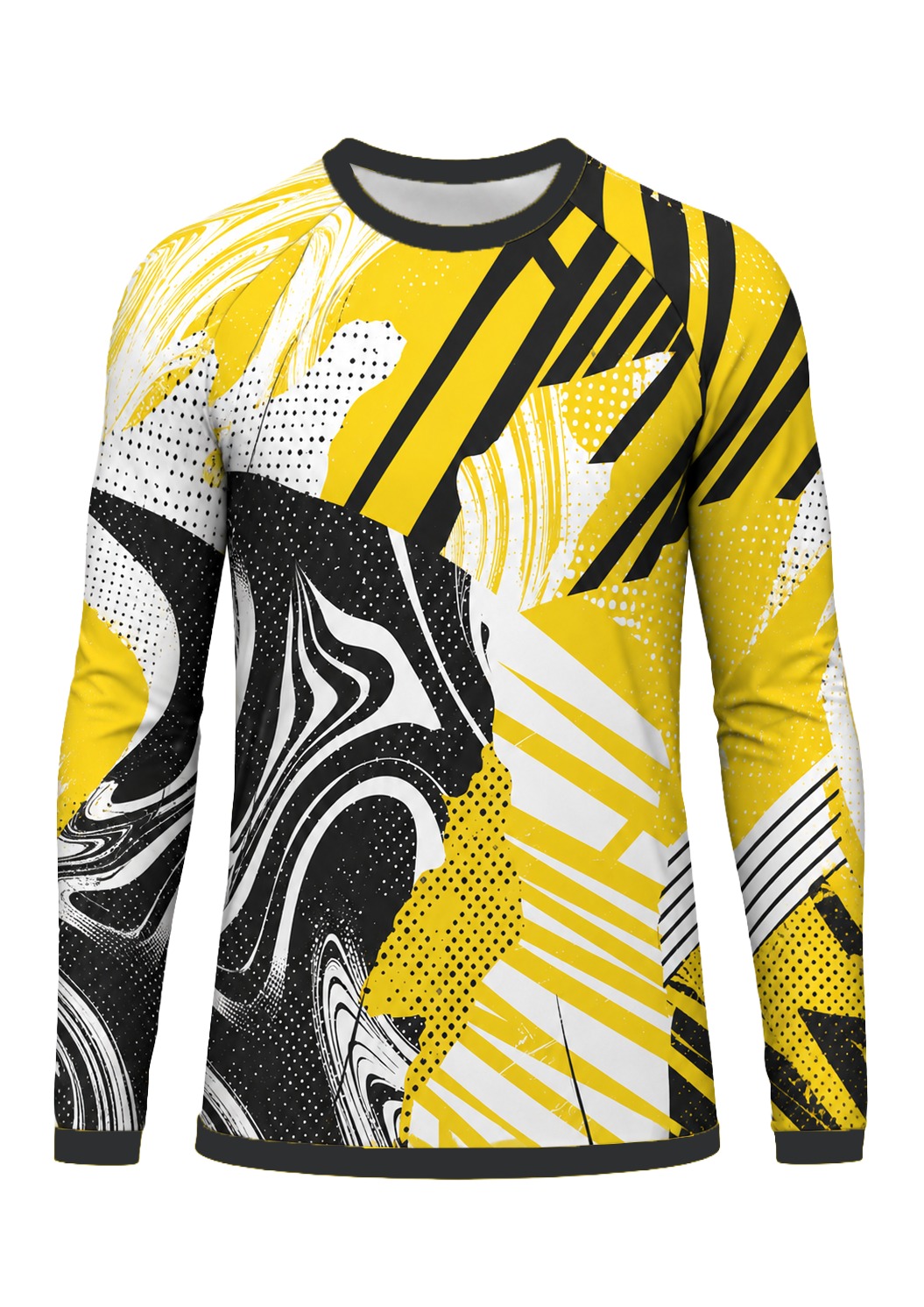 Dye Sub Men's Ringer Crew Neck T-shirt, Raglan Long Sleeve, Drop Needle