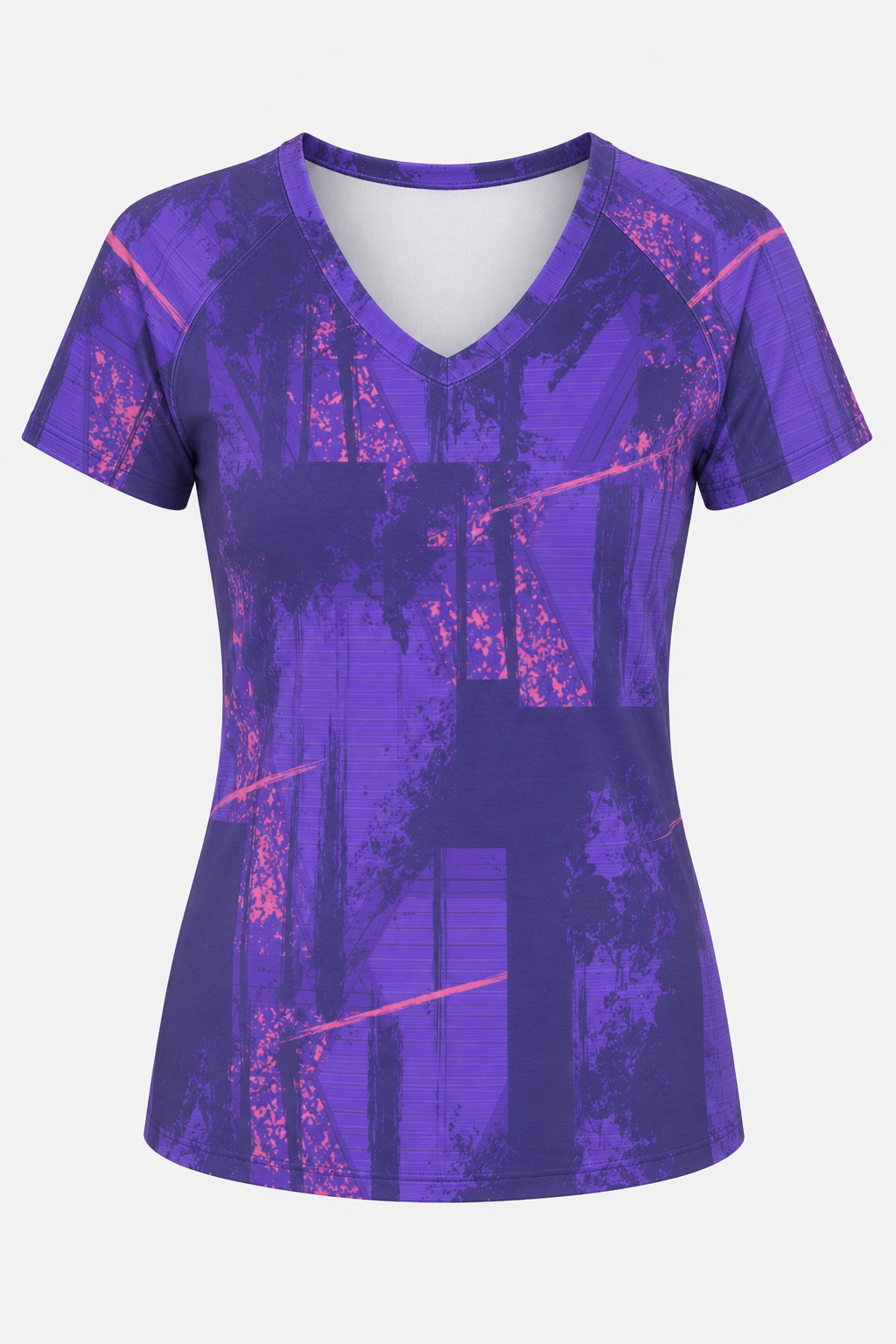 Dye Sub Ladies V-Neck T-shirt, Raglan Short Sleeve, Reverse Birdseye