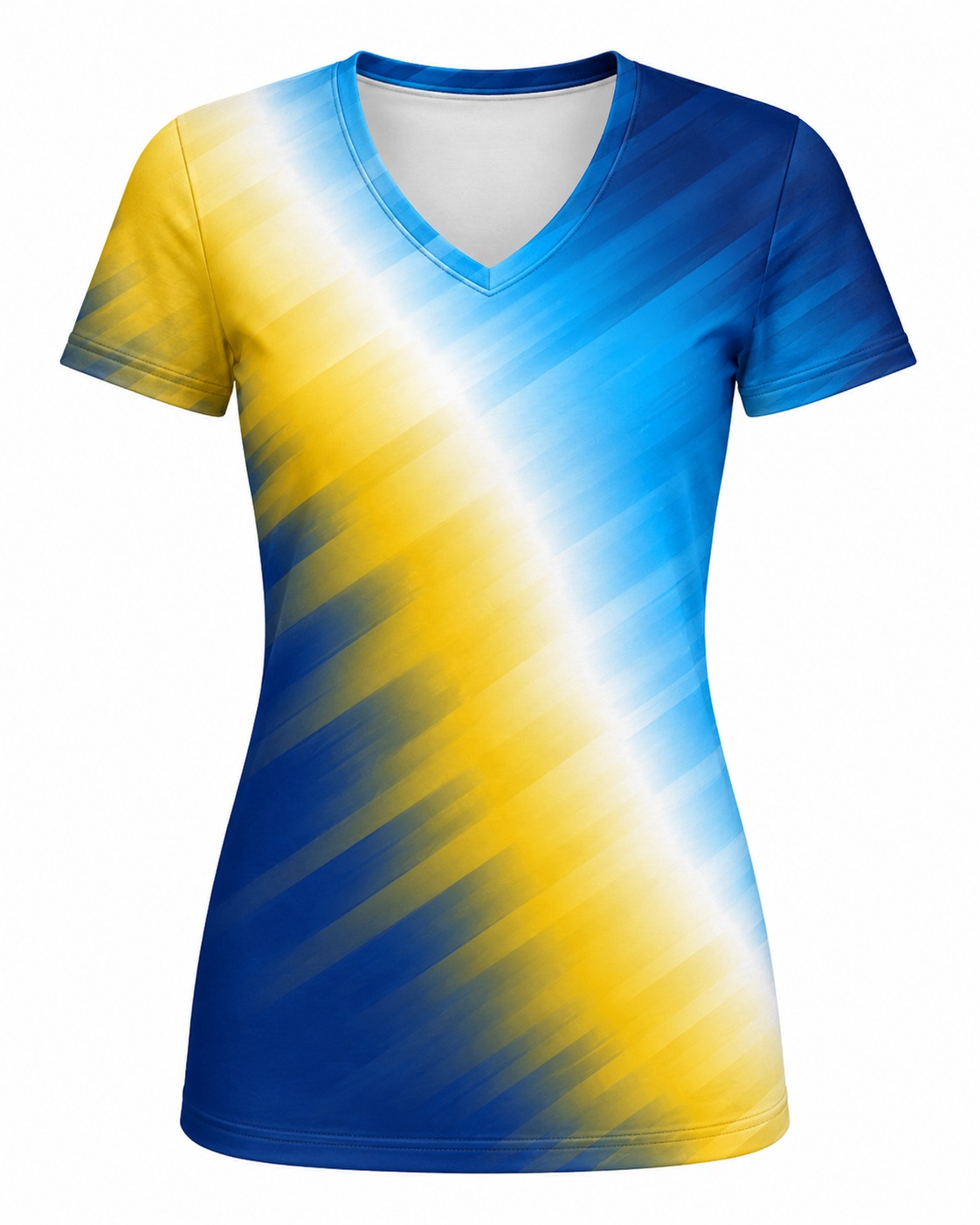 Dye Sub Ladies V-Neck T-shirt, Fitted Short Sleeve, Sport Tec