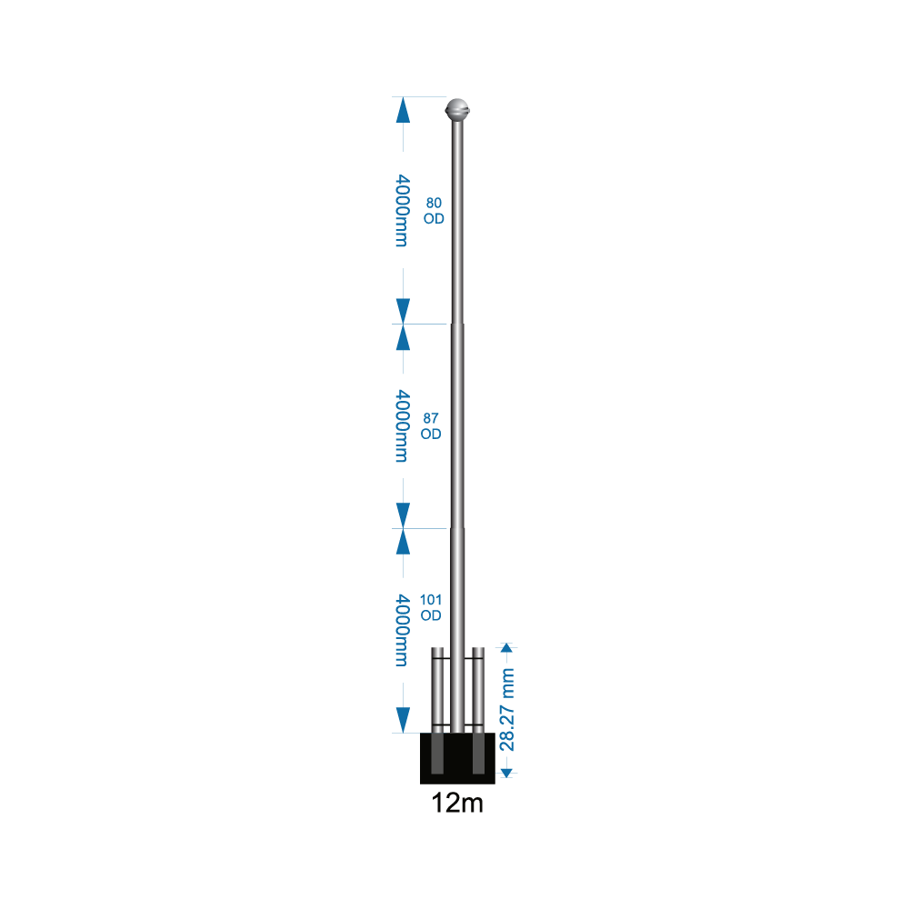 Swivel Base Flagpole 12m - supply only