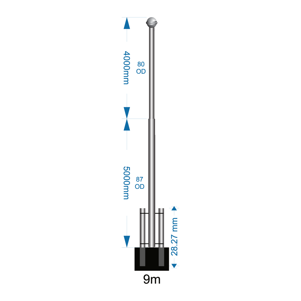 Swivel Base Flagpole 9m - supply only