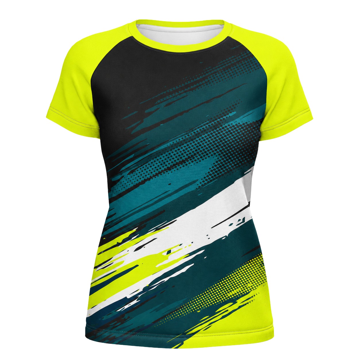Dye Sub Ladies Crew Neck T-shirt, Raglan Short Sleeve, Birdseye