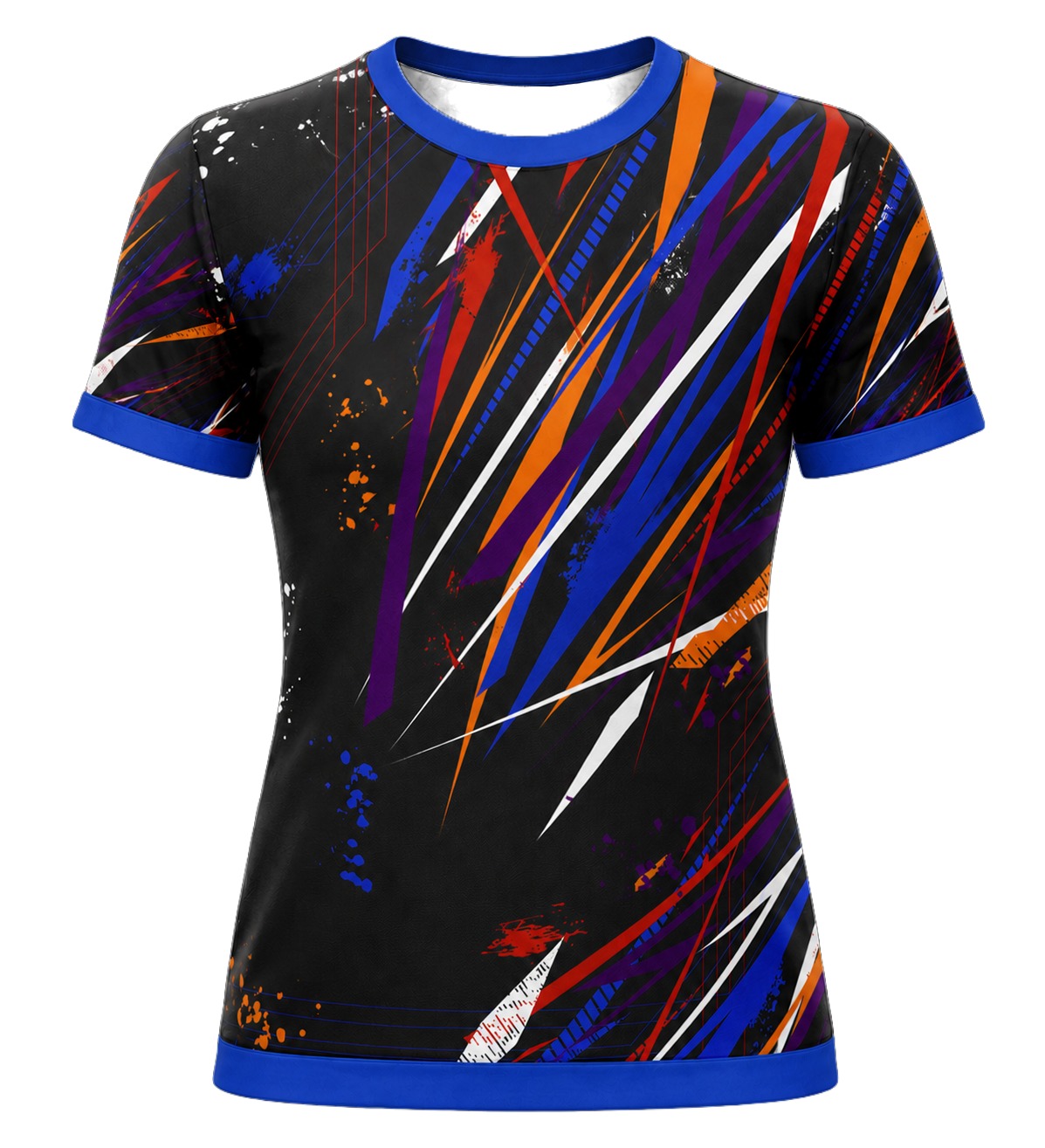 Dye Sub Ladies Ringer Crew Neck T-shirt, Fitted Short Sleeve, Drop Needle