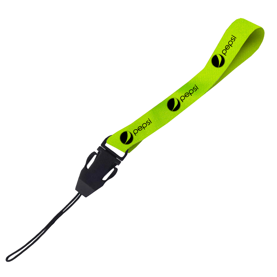 Hi-Viz Wrist Phone Strap Black Sublimation Print S/Sided with Cellphone Clip