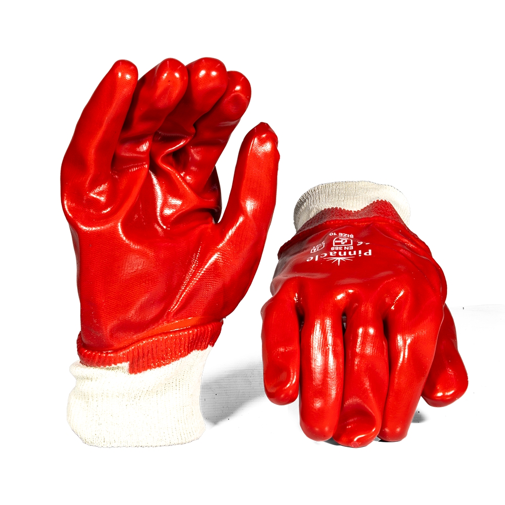 PVC Red Knit Wrist Glove - Pack Of 12 Pairs