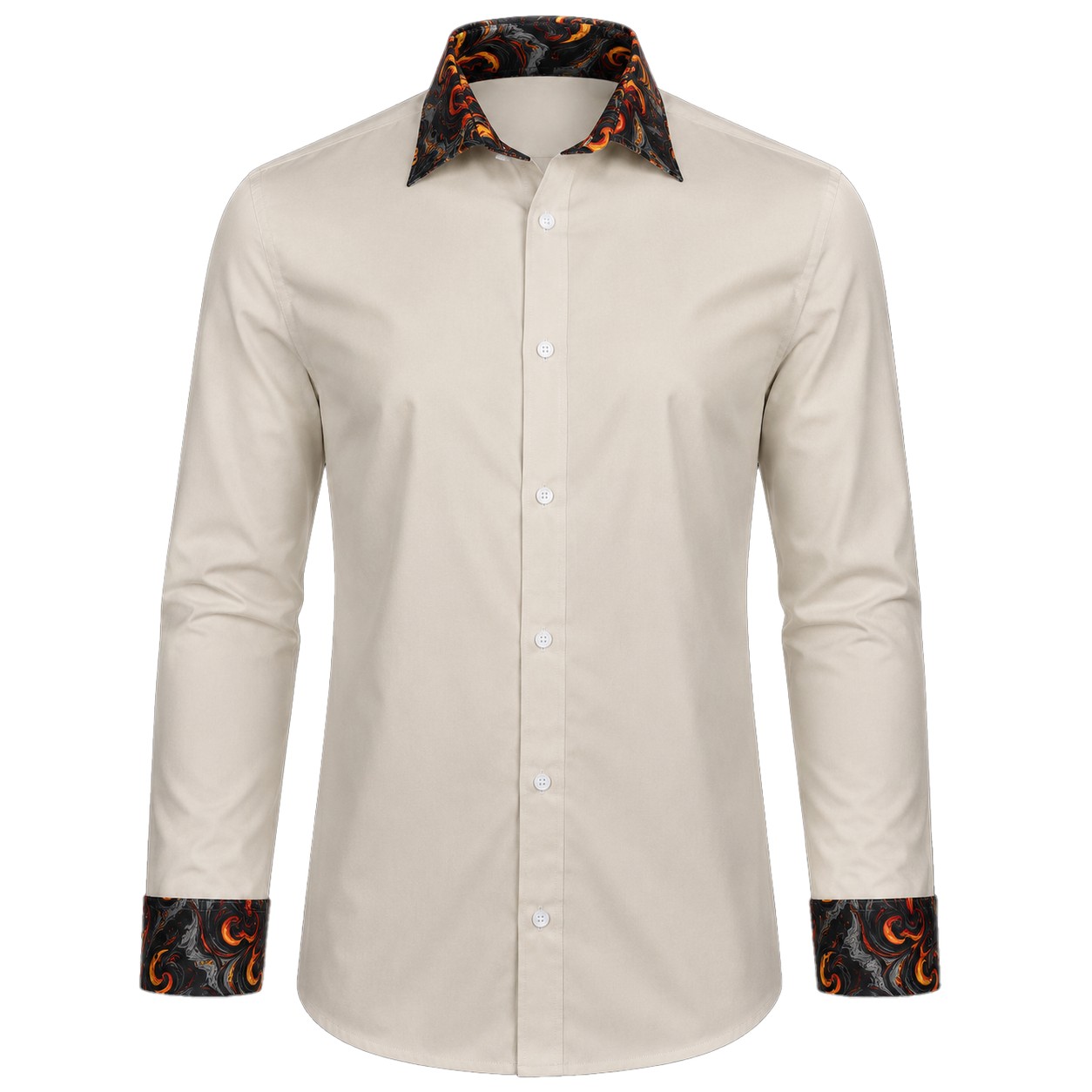 Men's Lounge Shirt, Sublimated Cuff & Collar, Long Sleeve, Poly Cotton 110g